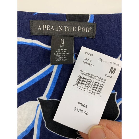 A Pea In The Pod Floral Maternity Wrap Dress Size M Blue Jersey 70508 8041 - Picture 4 of 11